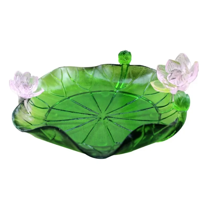

Ancient glazed plate fruit plate ornament, household Buddhist hall offering, gift Buddha, glazed lotus leaf offering plate