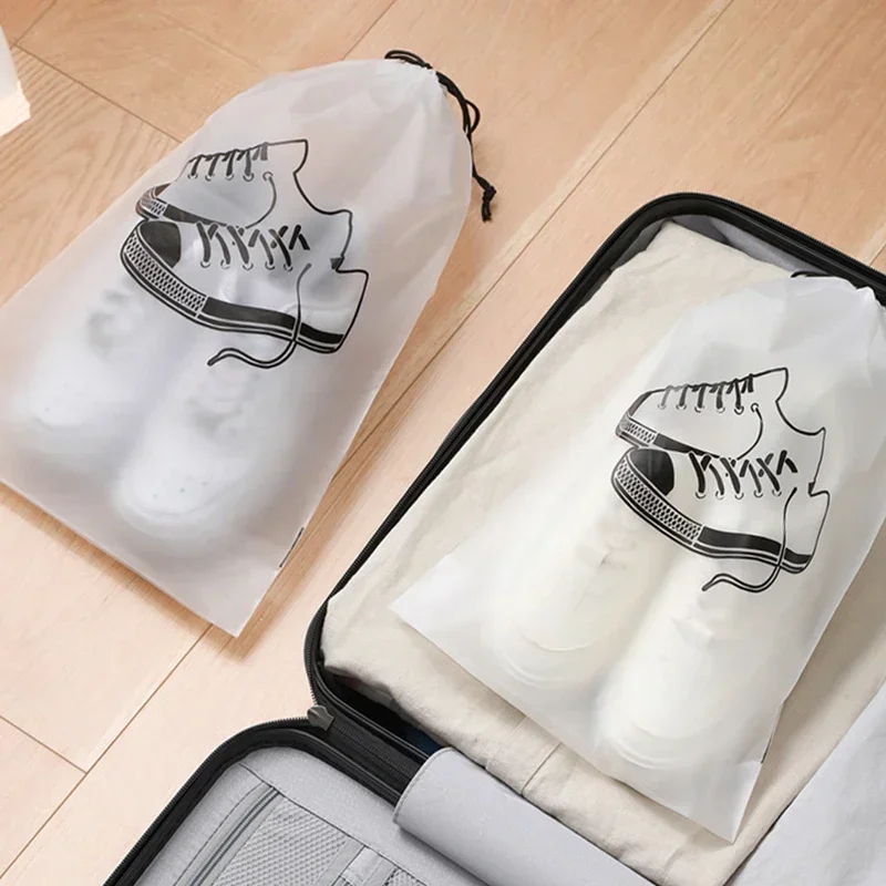 1/5pcs Shoes Storage Bags Travel Portable Clothes Underwear Organizer Transparent Frosted Drawstring Pouch Waterproof Dust-proof