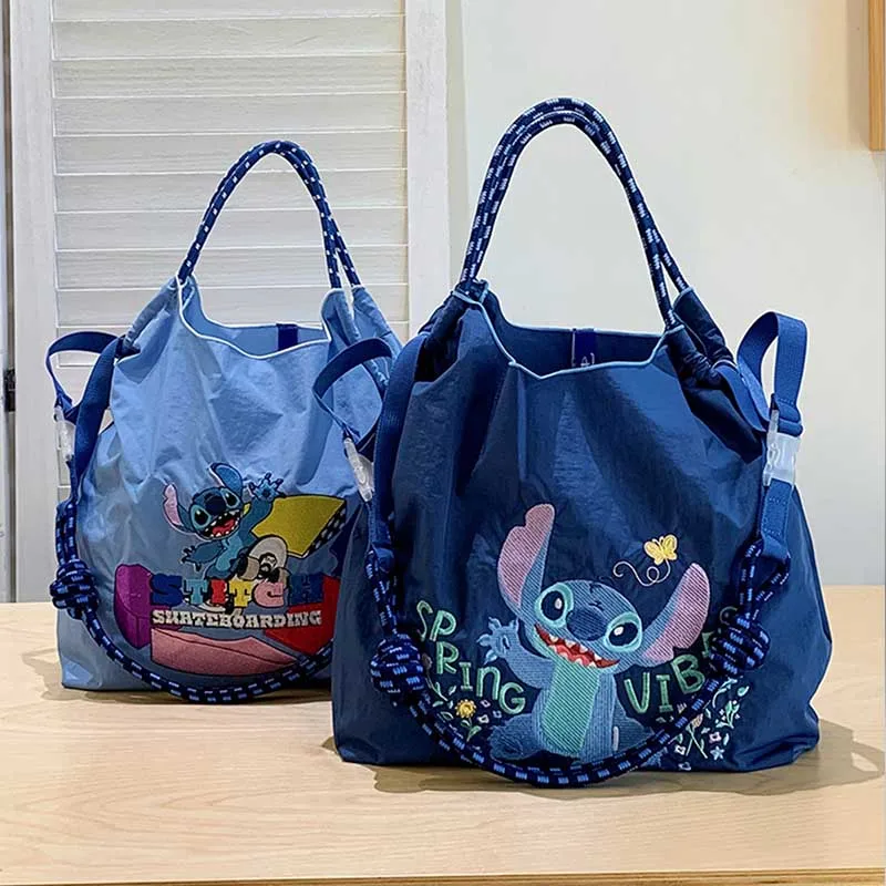 Disney-Stitch Bolsa de Ombro Grande Capacidade, Grande Capacidade, Bolsa de Compras Bordada, Anime Crossbody Bag, Grande, Média