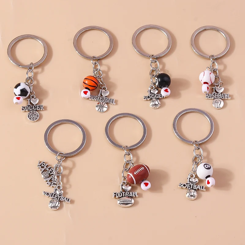 Cute Sports Keychain Funny Baseball Basketball Soccer Charms Keyrings for Women Men Car Key Handbag Hanging Key Chains DIY Gifts