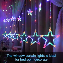 8 Modos EU Plug LED Cortina String Luzes Criativo Estrela Natal Garland Fada Luzes Ao Ar Livre para Festa de Casamento Quarto Decoração