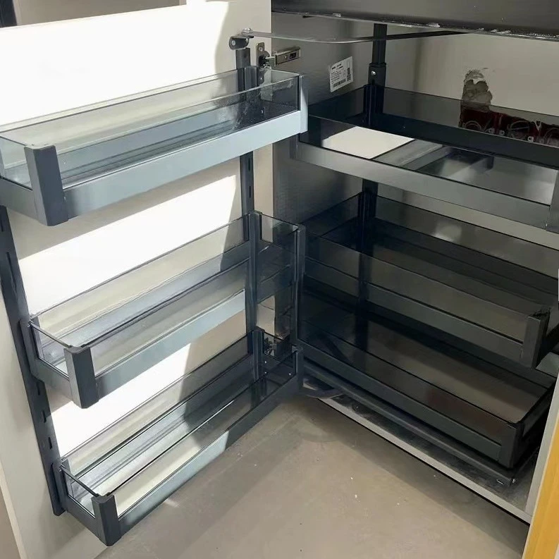 Ground cabinet with crystal drill linkage ground cabinet basket, door-opening storage basket, tempered glass basket, large space