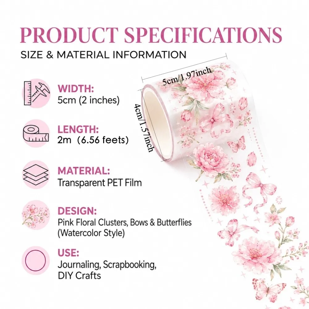 Schulbedarf DIY Blumen-PET-Band Transparentes Schleifen-Blumen-Aufkleberband Buntes Tagebuch-Dekorationsband für Journaling – Detail 2
