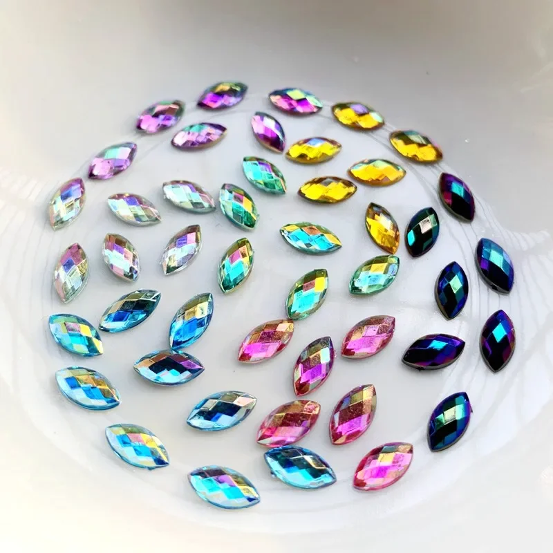 4*8mm/5*10mm AB Acryl Rhinestones Horse eye Shape Crystal Flat Back Nail Rhinestone 3D Non HotFix Nail Art Decoration DIY Tool