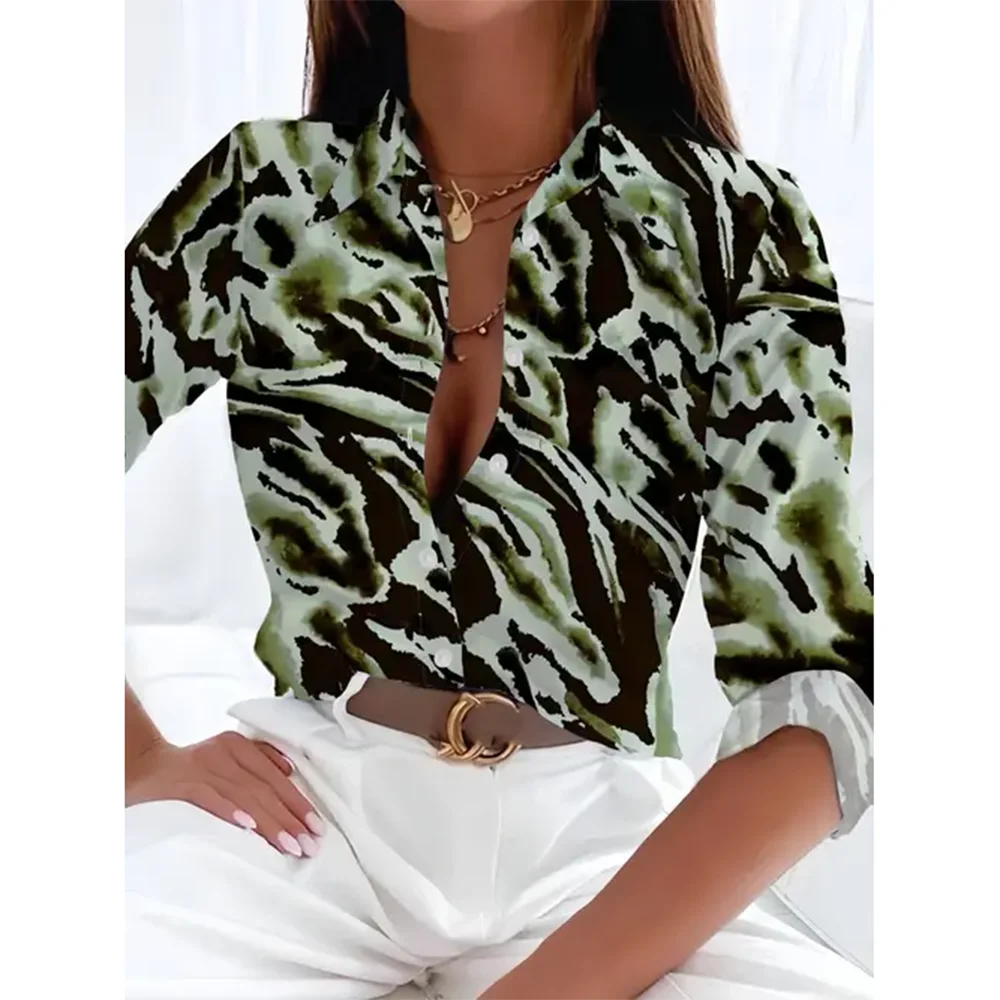 

Vintage Leopard 3d Printed Women's Basic Tops Winter Single Breasted Shirts & Blouse Elegant Lapel Collar Shirts For Office