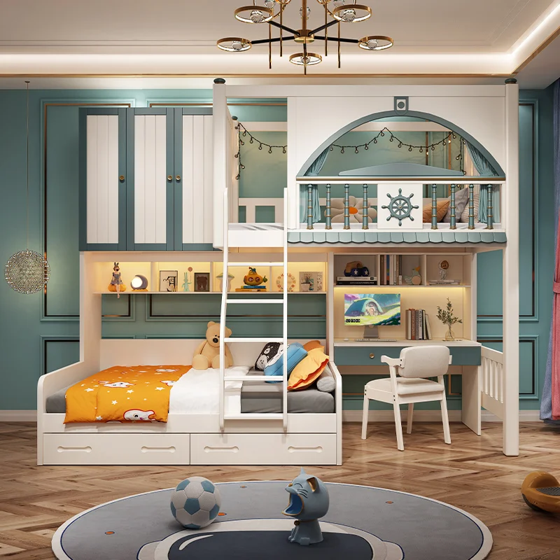 Children's upper and lower double-layer staggered small apartment bed