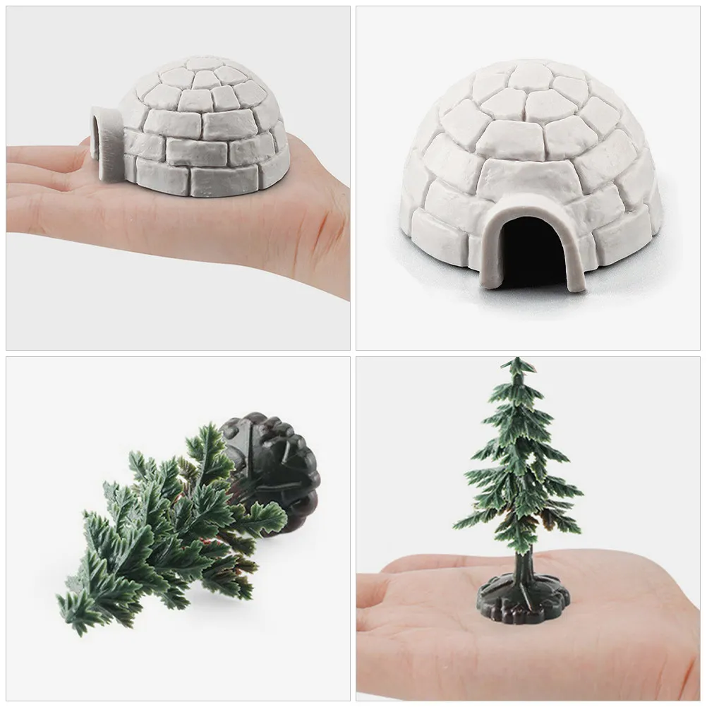 1Set Lifelike Arctic Mini Ice House with Penguin Bear Figurines Winter Scene Decoration Micro Landscape Dollhouse Craft Ornament