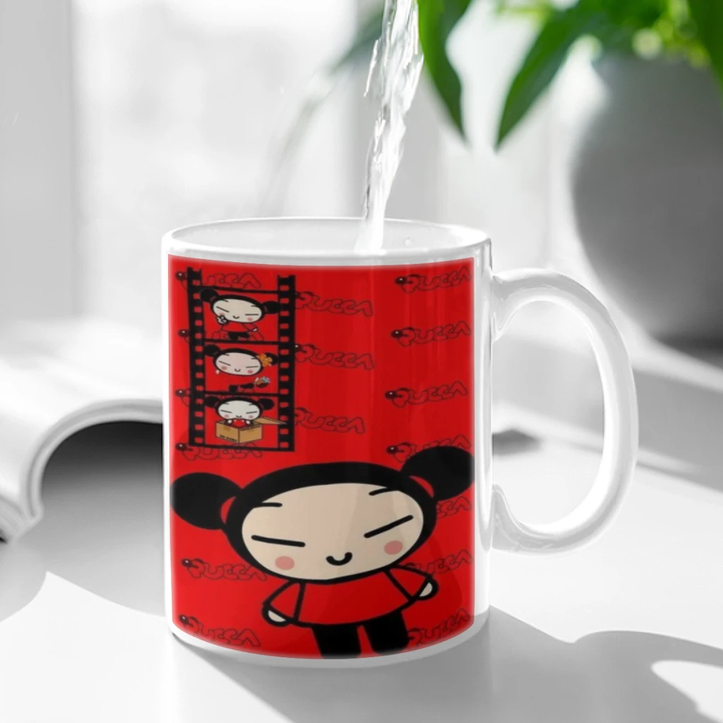 Cute Cartoon Pucca Garu Ceramic Mug Perfect for Coffee Tea Double Sided Design for Unique Gift Idea