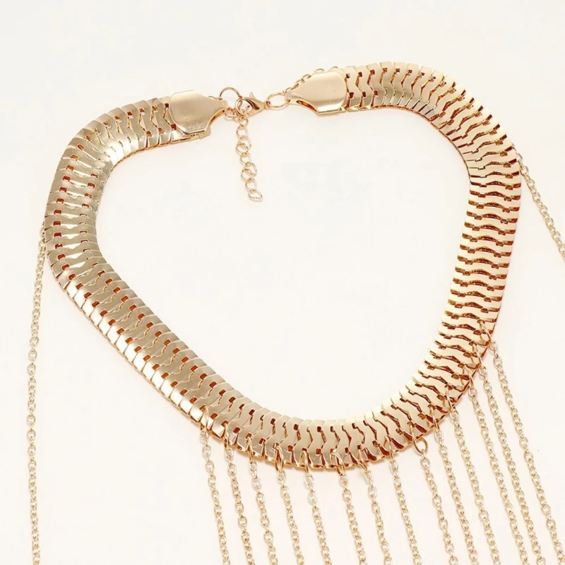 Q0KE Multilayer Tassels Shoulder Chain Aesthetic Chest Chain Necklace Body Jewelry