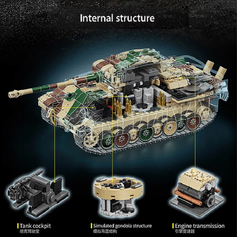 

Оригинальная коробка, военная времен Второй мировой войны, тигр, средний танк, строительные блоки, модель танка G-типа, коллекционные игрушки, подарок на Рождество и день рождения