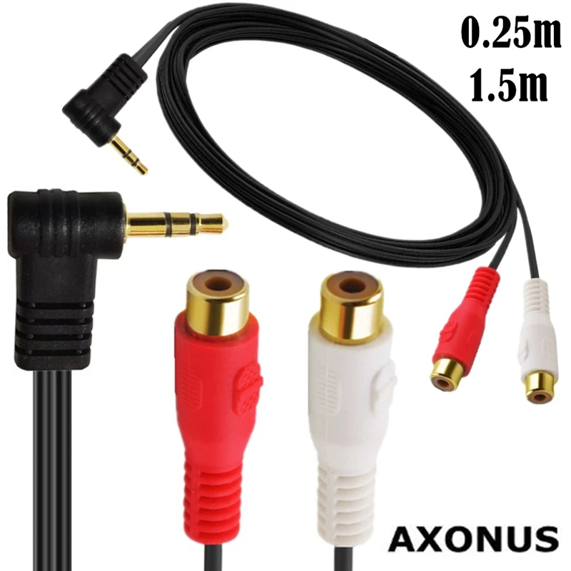 90 Degree Right-Angled 3.5mm Gold 1/8 Stereo Mini Jack Male to 2 Female RCA Adapter Audio (Male to 2 Female)，0.25m/1.5m；