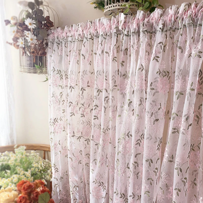 Floral Lace Window Curtain Valance Vintage Lace Semi Sheer Rod Pocket Curtains for Bedroom Kitchen Cafe Dinning Room Decor 1 Pcs