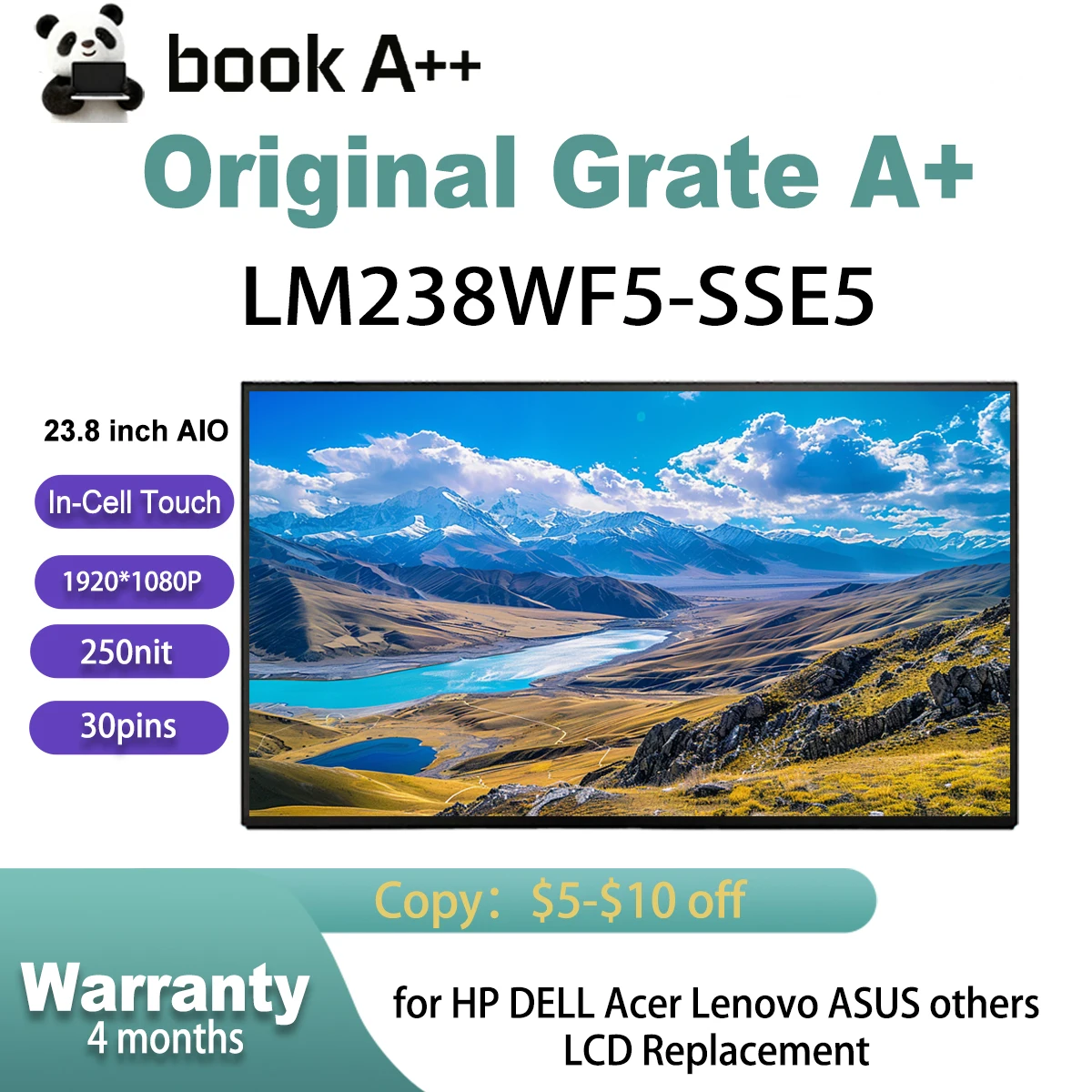 

Original New 23.8 inch 1920*1080 FHD LM238WF5 SSE5 LM238WF5-SSE5 Touch LCD Screen for Lenovo for HP for Computer Monitors