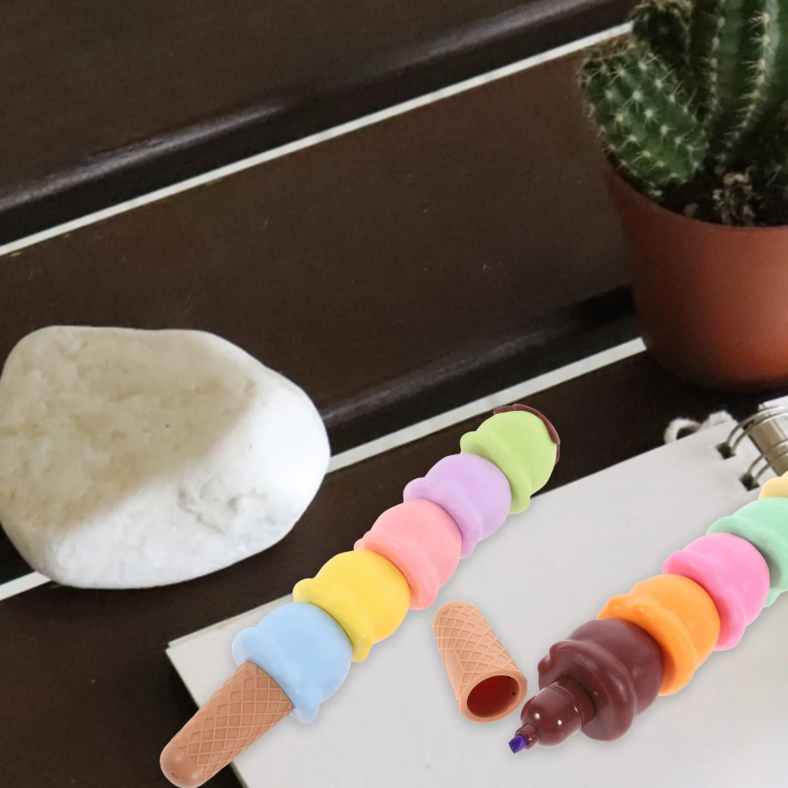 

2Sets Cartoon Shape Highlighter Pens Compact Ice Cream Shaped Markers Student Book Markers Multifunctional Scrapbook Marking