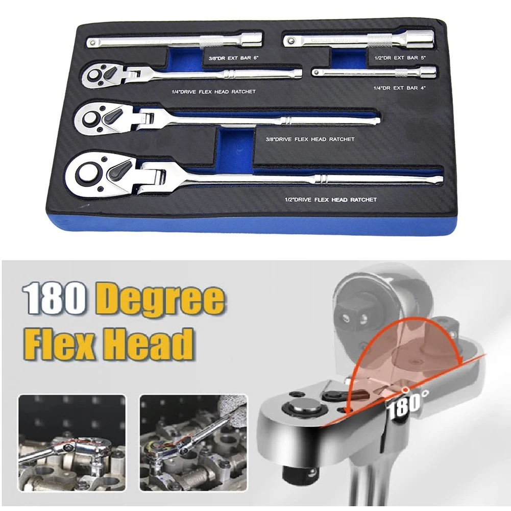 180 Degree Flex Head 72 Tooth Ratchet For Hard-to-Reach Areas Dual Directions Ratchet Ergonomic Handle For Toolboxes