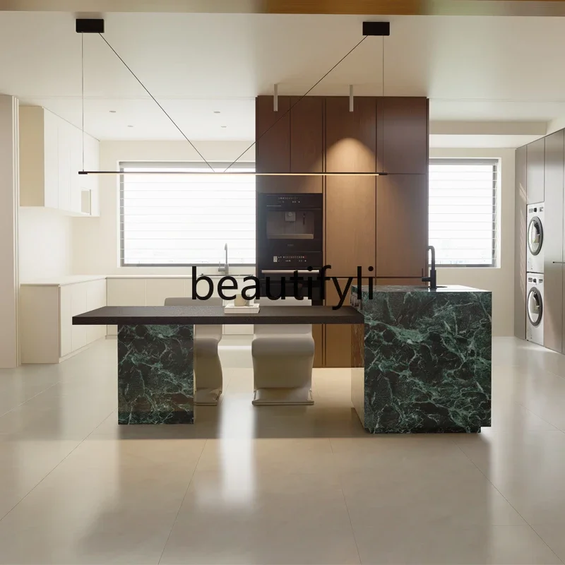 

ss25 Rock slab island dining table, household open kitchen, upside down dining side integrated cabinet
