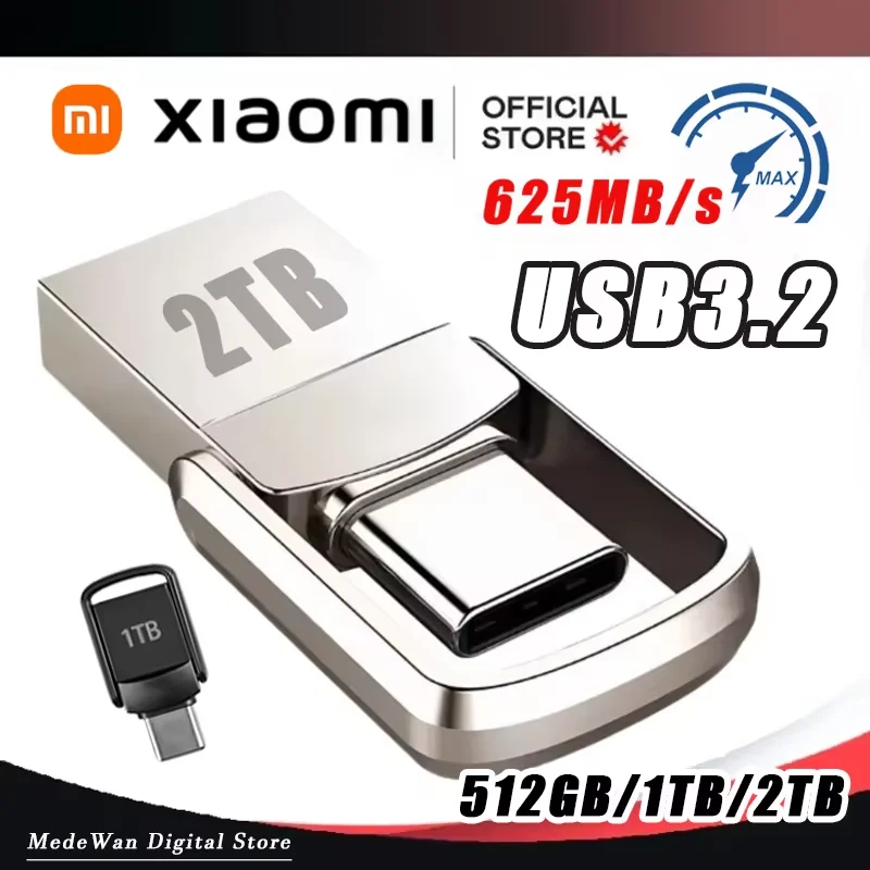 Xiaomi 2TB Metal USB Flash Drives USB 3.0 High Speed Mobile Phone Computer Mutual Transmission Portable Type-C Interface U Disk