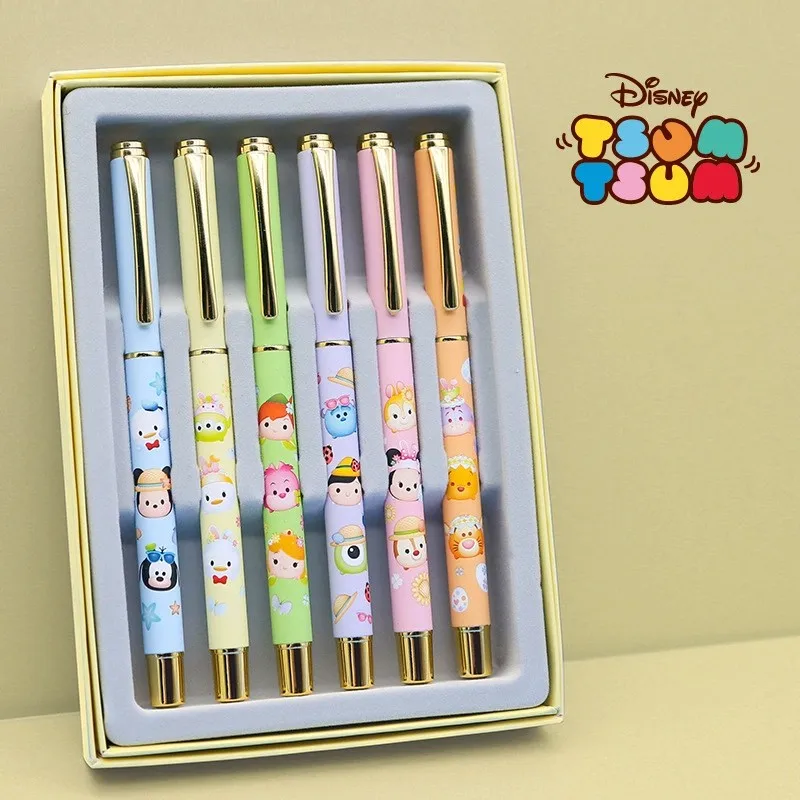 6pcs Disney Marvel Frozen Mickey Mouse Pen Set Push-Pull Ink Pen Children Cartoon Handwriting Tools School Stationery Supplies