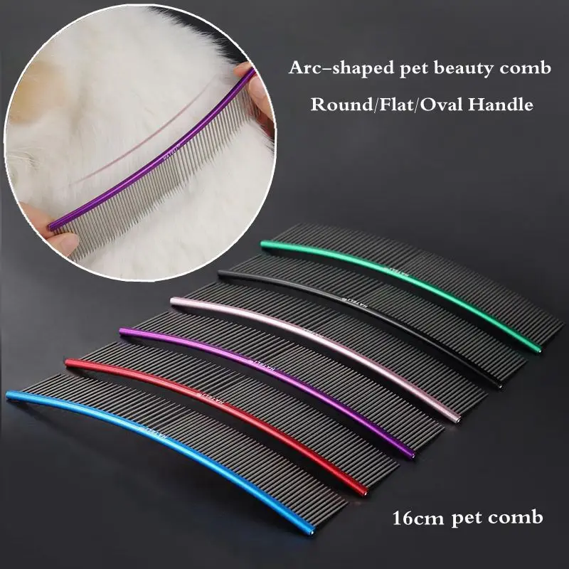 Pet Curved Comb Stainless Steel Combs Professional Pet Grooming Comb Dense Sparse Teeth Dog Cat Cleaning Brush Open Knot Comb