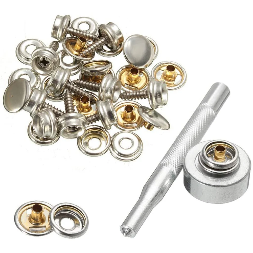 

Fasteners Kit, Stainless Steel Screw Snaps Button Replacement Press Stud Kit With Tool For Boat Covers Tents Tarpaulins-AS55