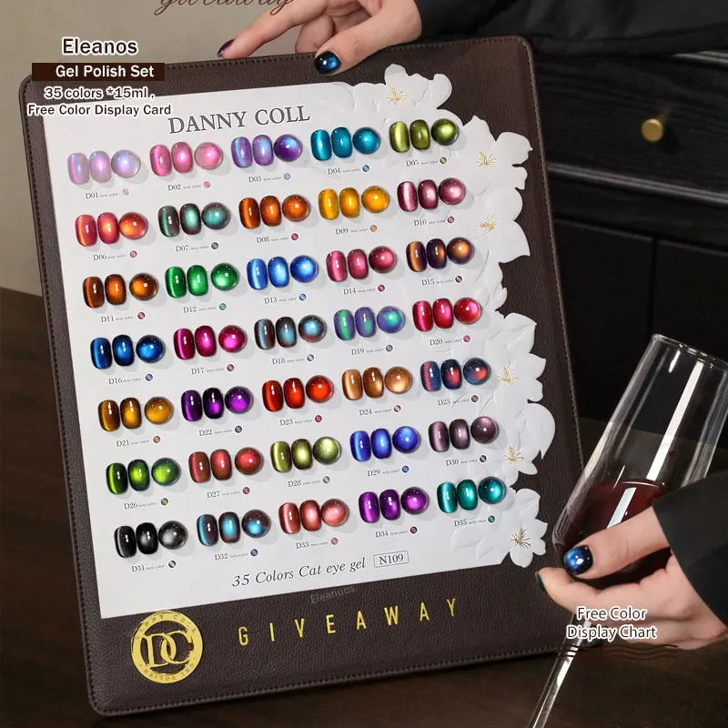 Eleanos New Autumn Winter 35pcs 15ml Cat Eye Gel Polish With Color Card TPO Hema Free Magnetic Gel Varnishes For Salon Manicure