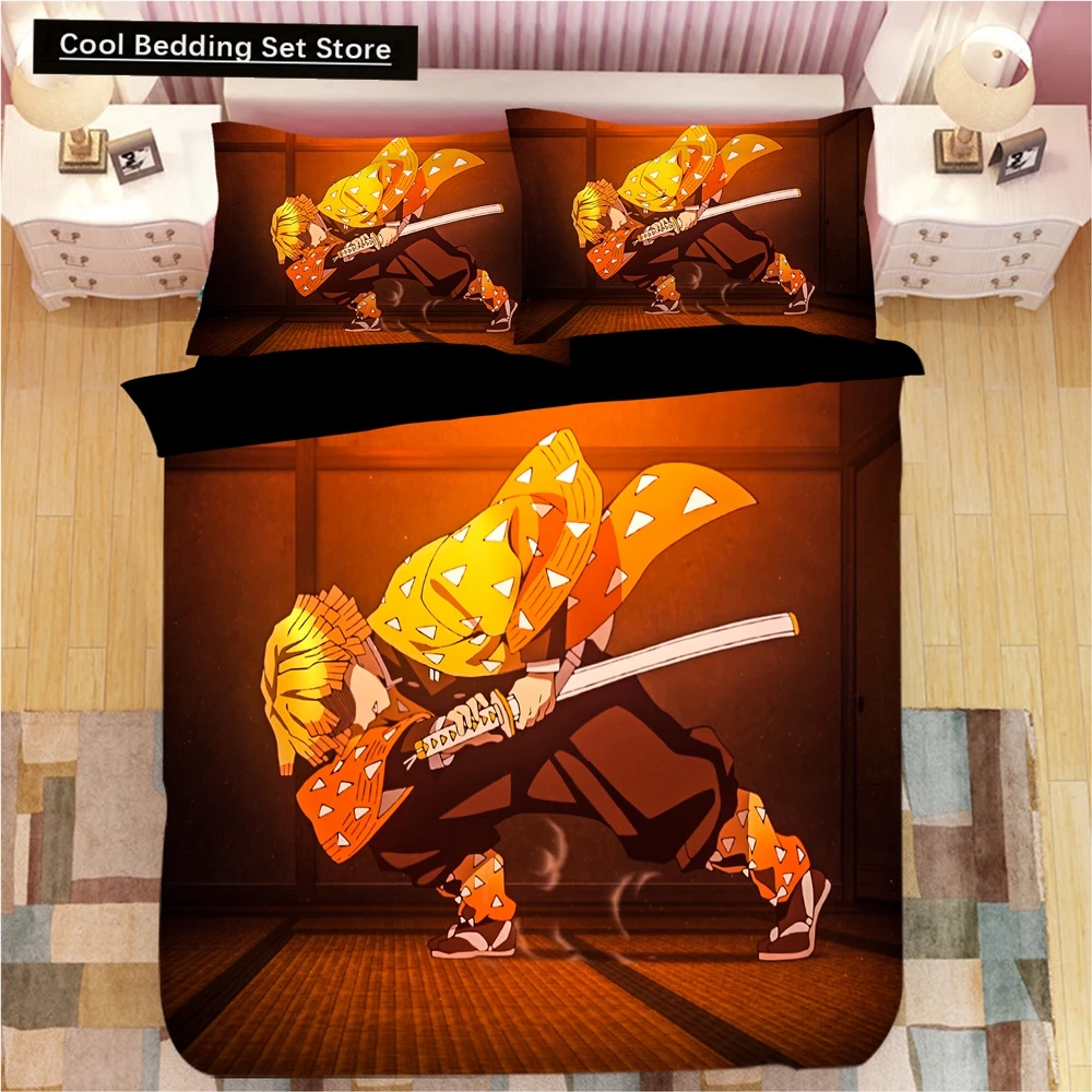 

Demon Slayer Bedding Sets Cartoon Comforter Bed Linen Boys Kids Single Double Size Soft Bedclothes Home Decor Anime Duvet Covers