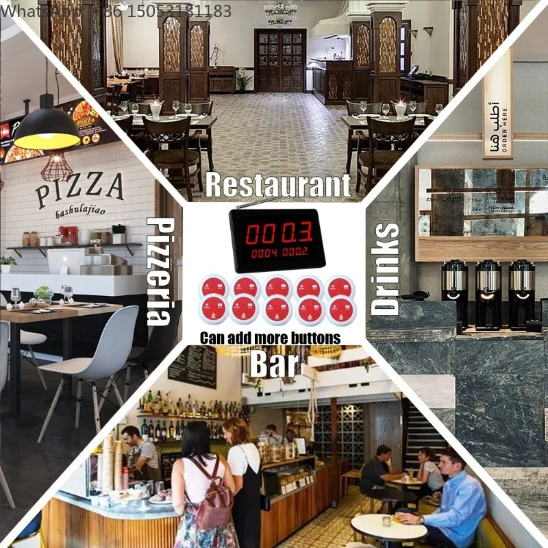 Restaurant Pager Call System Wireless Waiter Buzzer Bell 1 Host Receiver 2 Wrist Watch 20 Table Guest Button