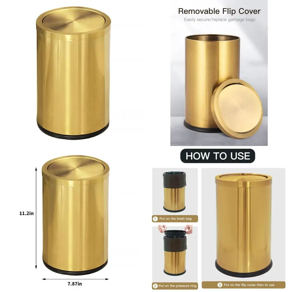 

Gold Bathroom Trash Can with Lid - Small Office Wastebasket for Bedrooms, Living Rooms, Kitchens