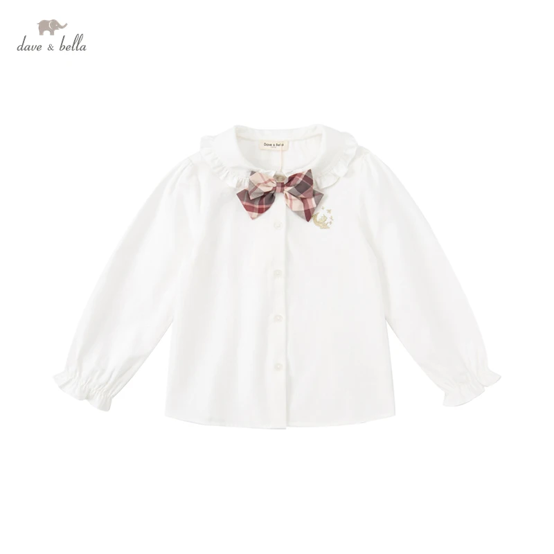 DK3222556 Dave Bella Autumn 5Y-13Y Kids Clothes Children Fashion Bow Shirt Girls High Quality Fashion Tees