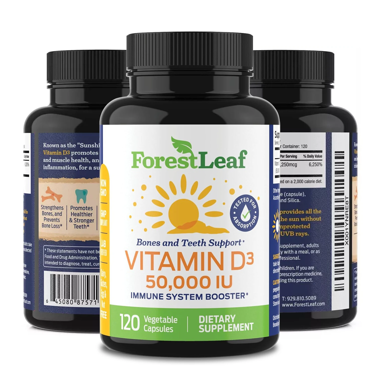 Vitamin D3 K2 Capsule - 50,000 IU Vitamin D3 Promotes Strong Bones, Calcium Absorption, Teeth, Heart, Cardiovascular Health