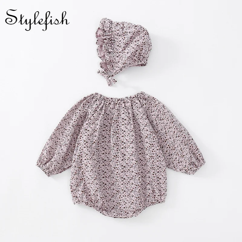 2022 new baby high quality Jumpsuit cotton girl baby broken flower fungus collar long sleeve romper soft and comfortable