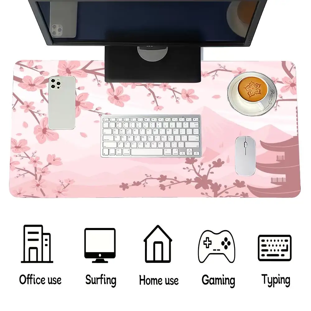 

XXL pink cherry blossom Japanese architectural style mousepad rubber anti slip computer desktoppad thick keyboard PC accessories