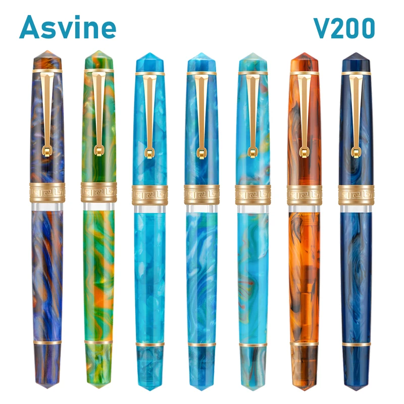 Asvine P20 Pistão Enchimento Fountain Pen, Canetas acrílicas Golden Clip Caligrafia, Escola Escritório Escrita Suprimentos, Papelaria de luxo