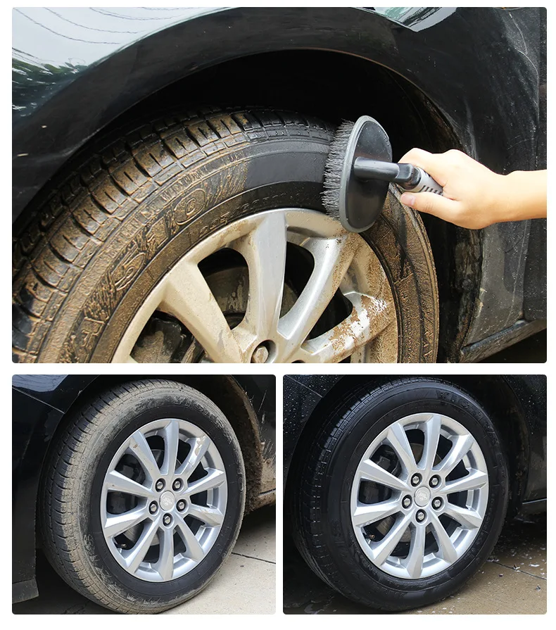 Car Tire Brush Wheel Hub Brush Car Washing Tool Cleaning Wheel Hub Steel Ring Brush Strong Cleaning Brush 3PCS