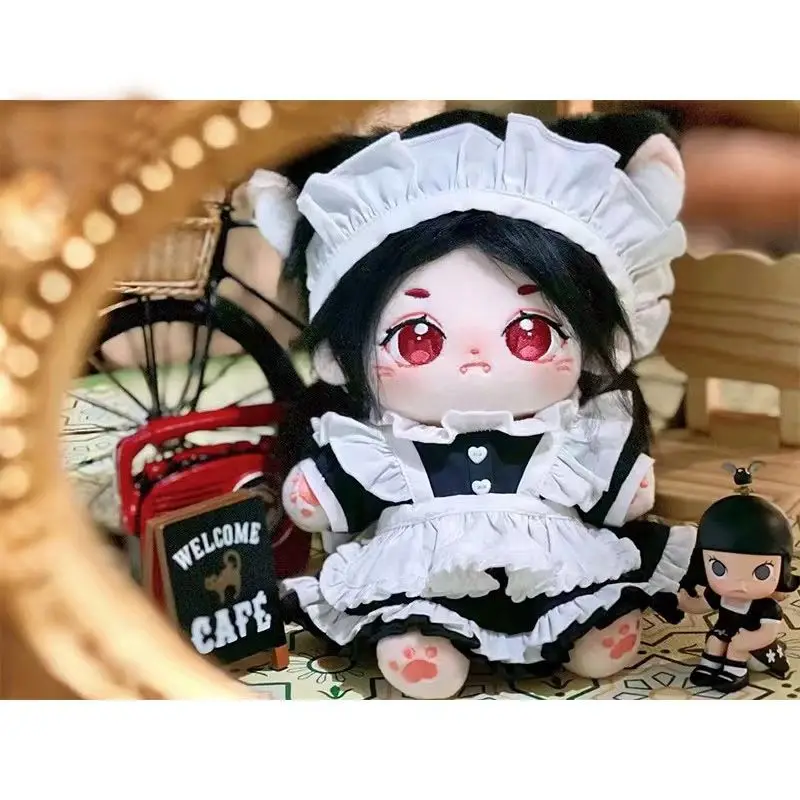 20cm Doll Clothes Maid Dress Headband Apron Kpop Plush Dolls Outfit Toys Baby Doll's Accessories Cos Suit