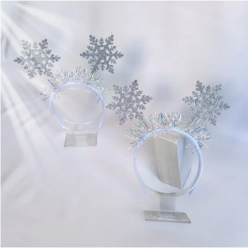 Aro decorativo para el pelo con lentejuelas y copos de nieve blancos para niños, diademas navideñas, accesorios para el cabello y accesorios para el cabello, regalos