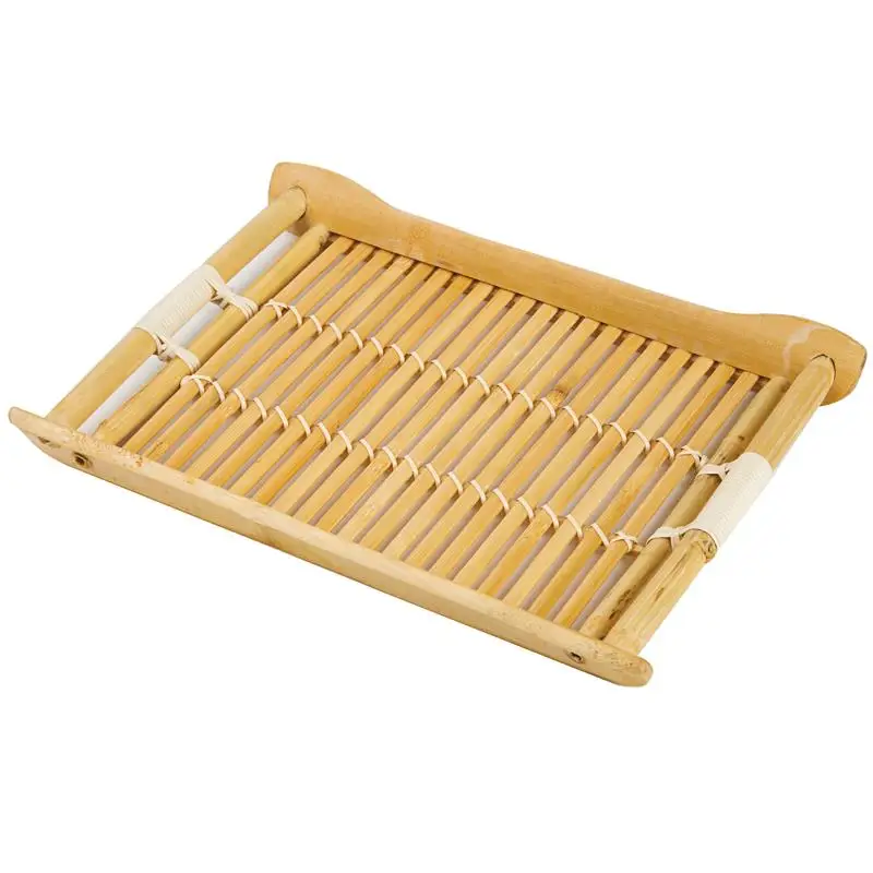 

LTT bamboo woven products bamboo tray rectangular wooden plate drying plus handle tea ceremony drain tableware