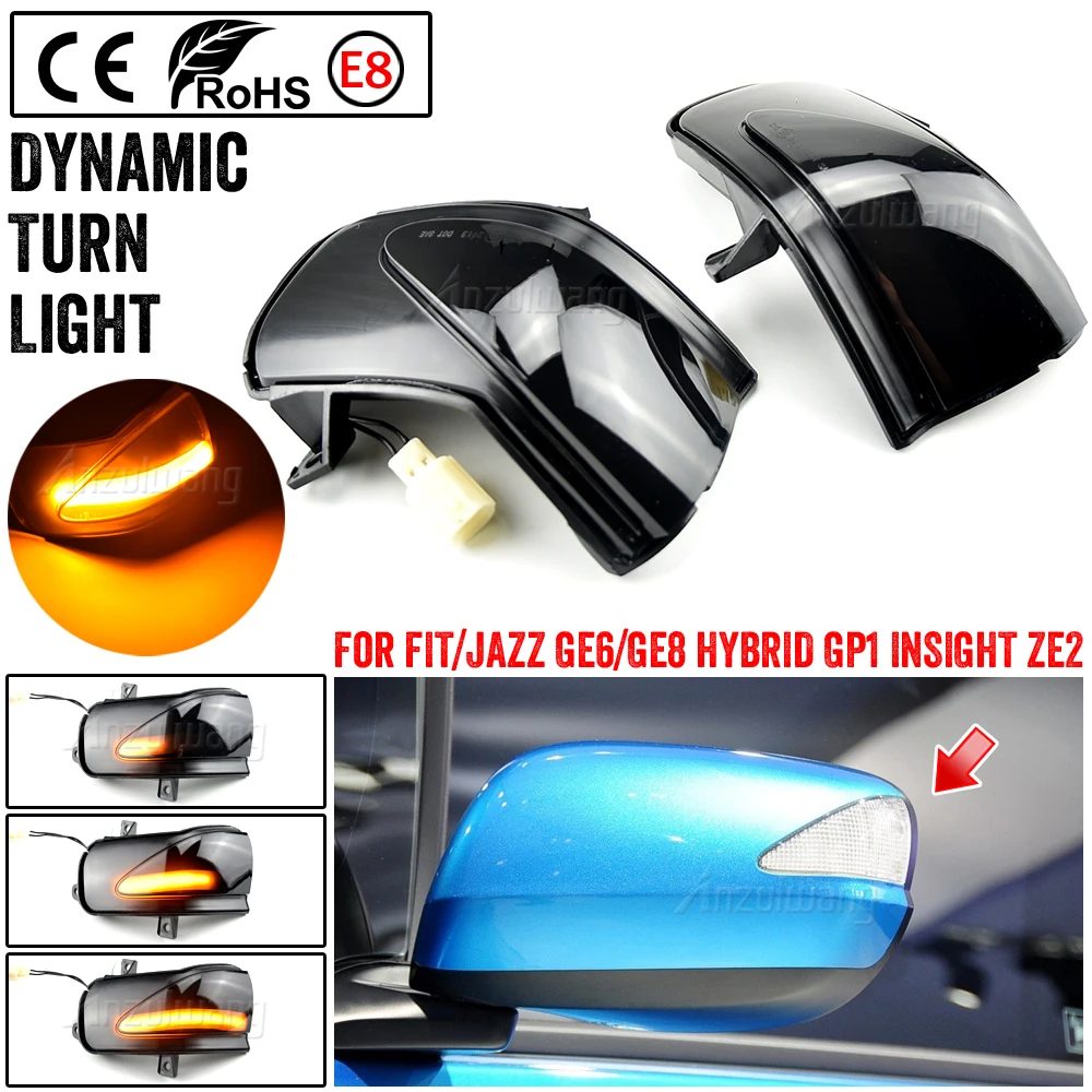 2PCS Rearview Mirror Dynamic LED Indicator Lamps For INSIGHT Honda Fit Jazz GE6 GE8 2009-2014