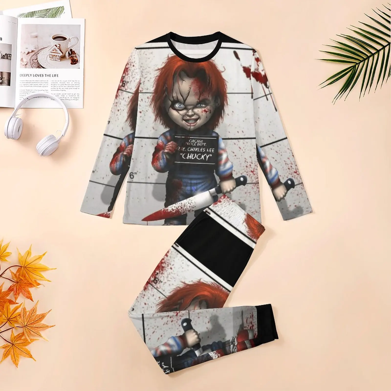 Chucky from Childs Play Pajamas Mens Tv Series Fashion Sleepwear Spring Long Sleeve 2 Pieces Leisure Custom Pajamas Set