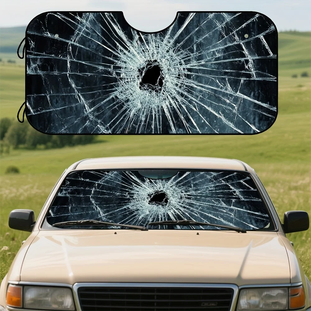 

1 шт. складной солнцезащитный козырек на лобовое стекло автомобиля с рисунком телефона из треснутого стекла – полиэфирное волокно, сохраняет прохладный автомобиль, блоки UV Ra