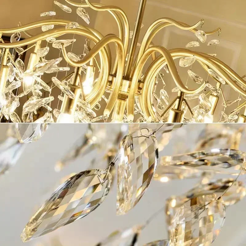 

Pastoral Modern American Luxury Crystal Chandelier Brass Chandelier Living Room Lamp Bedroom Restaurant with Clear Crystal