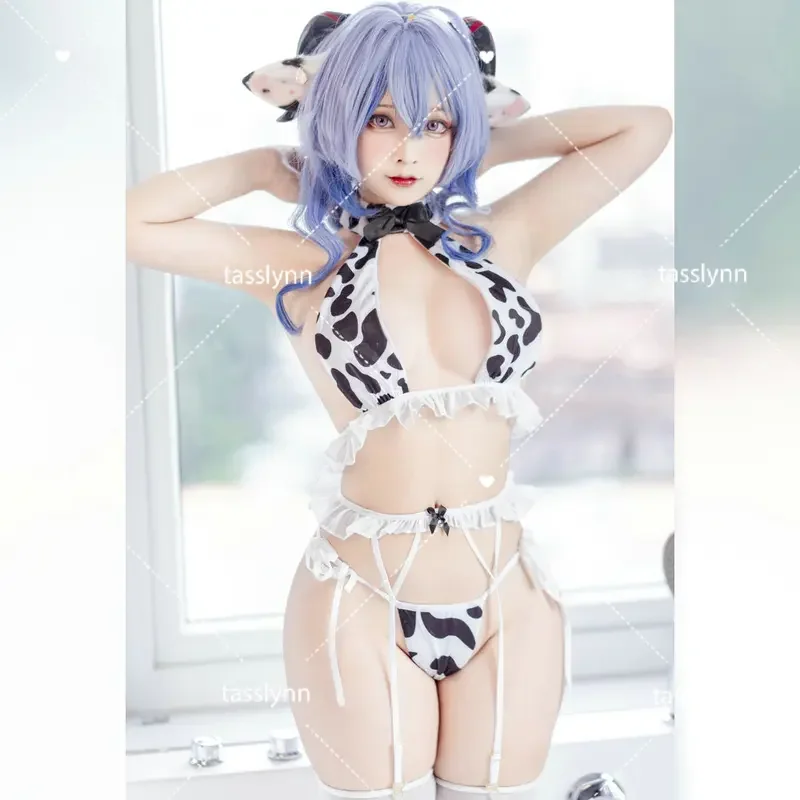 Kanu Genshin impact Ganyu swimsuit original Lolita black maid cosplay cow bikini set Ganyu Cow Cosplay costumes Ganyu cosplay