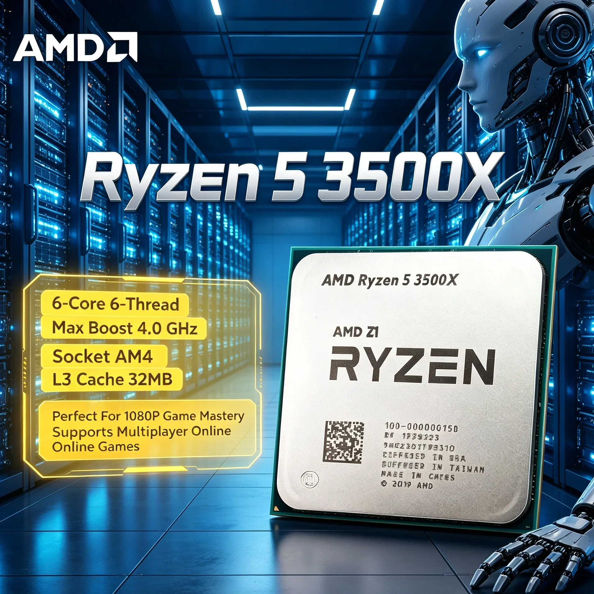 CPU AMD R5 3500X para computadora de escritorio, 6 núcleos, 6 hilos, 4.1GHz, 32MB de caché, procesador AM4 para juegos en línea de eSports populares con alto FPS.