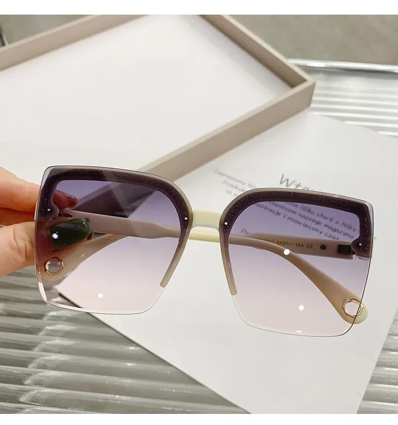 Oversized Sunglasses Man Woman Fashion Rimless Vintage Square Sun Glasses Eyewear Luxury Brand Design UV400 Female Shades view 5