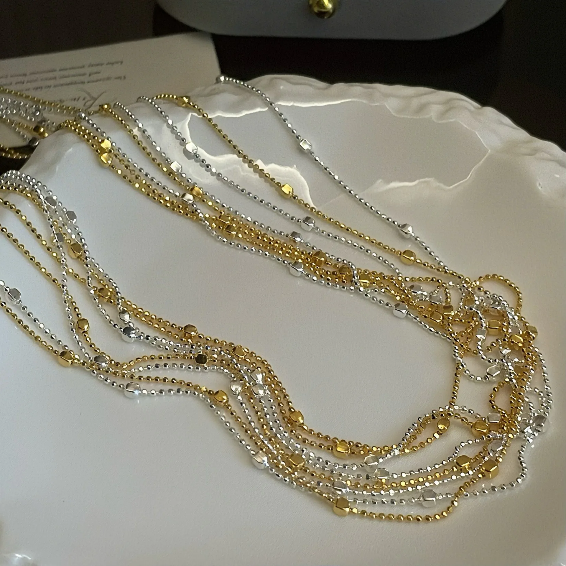 

S925 sterling silver starry bead layered necklace for women, vintage Korean niche design, high-end clavicle chain