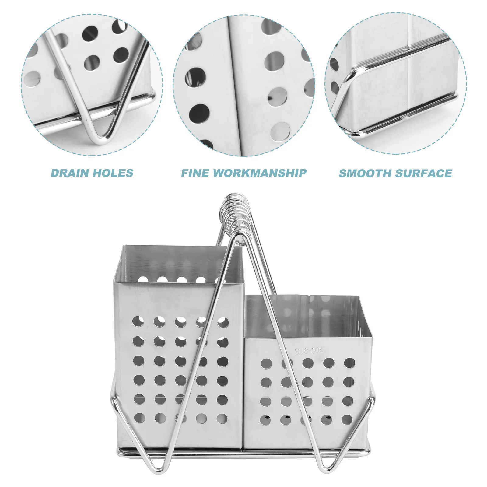 

Stainless Steel Chopstick Holder Square Drainable Cutlery Organizer Kitchen Utensil Storage Multifunctional Metal