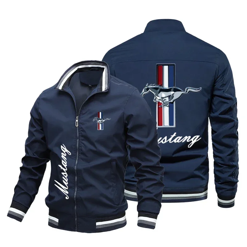 2024  Men\'s Motorcycle Racing Jacket, Mustang Print Logo, Casual Wear, Outdoor Sportswear, Fashionable Windbreaker Clothing