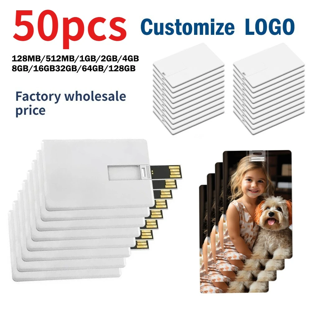 50pcs Free Logo DIY USB Flash Drive 1GB 2GB 4GB for Gift Custom Logo Plastic Name Card PenDrive Memory Stick Print Logo Gifts
