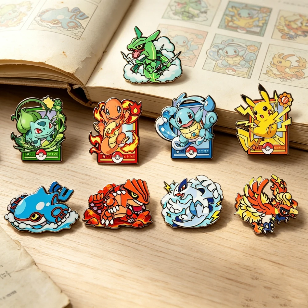 9-teiliges Set legendärer Tier-Emaille-Pins, Cartoon-Monster-Anstecknadeln, Rayquaza-Legierungs-Broschen zur Dekoration von Rucksäcken – Detail 3