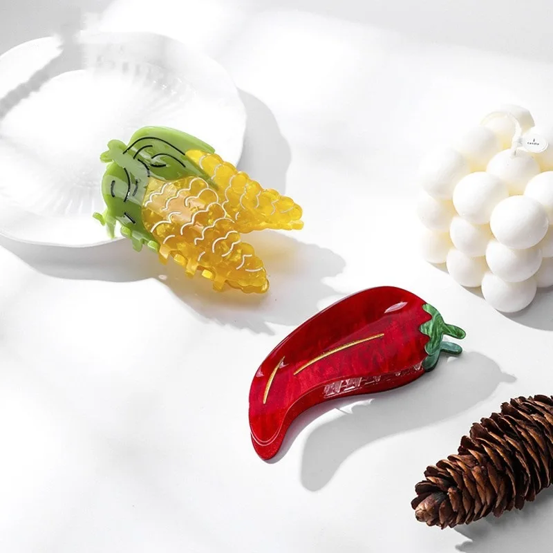 NC Red Chili Peppers Haarklammer, gelbe Mais-Gemüse-Serie, trendige Krallenklammern, Krabben-Haarspange, Haar-Accessoires für Frauen und Mädchen